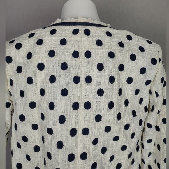 J. CREW Jacket in Polka Dot Textured Tweed Blazer Size 0 White Navy - Picture 10 of 16